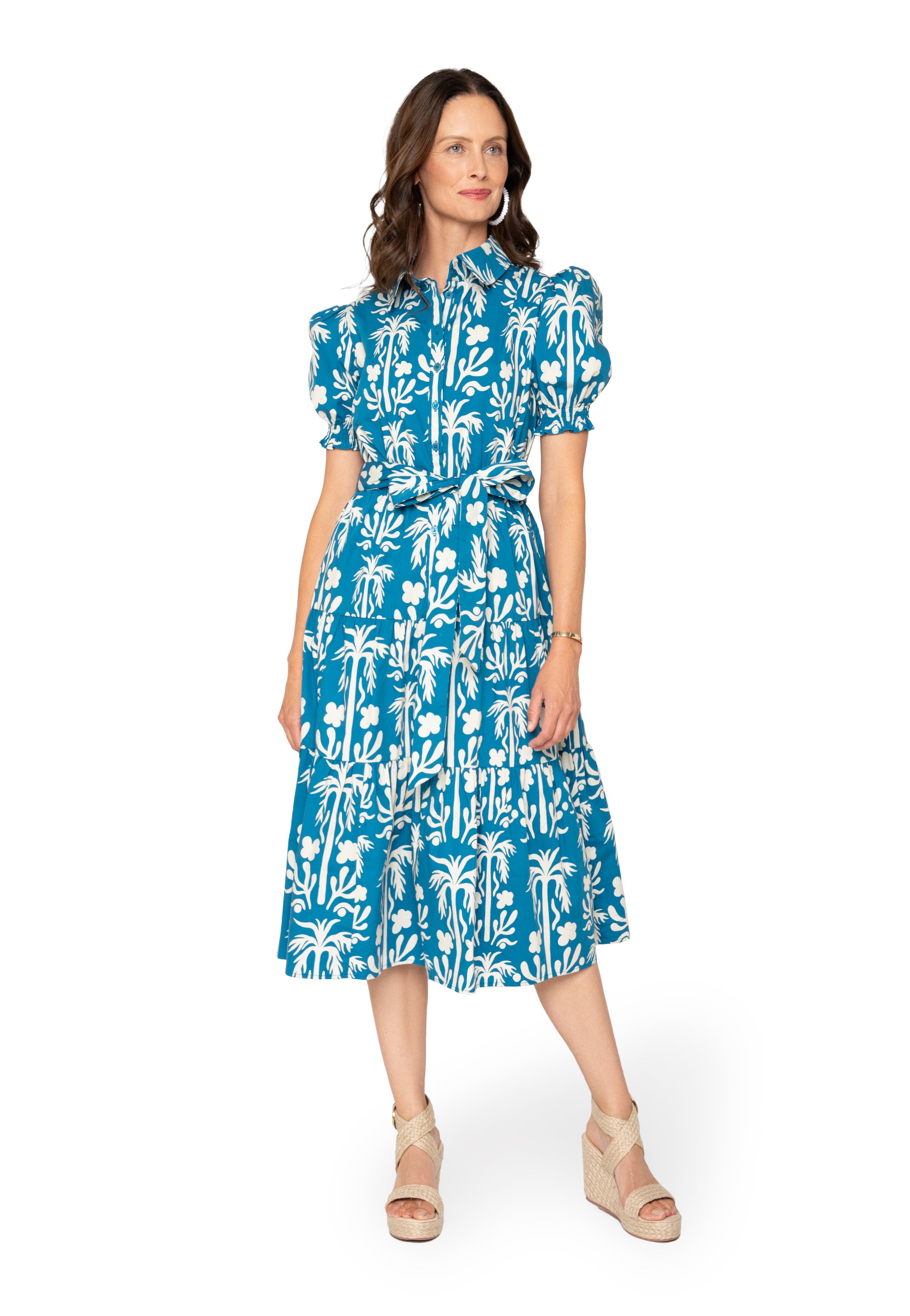 octavia midi dress Octavia Puff Sleeve Shirt Dress Palm Fields Mykonos Blue XL
