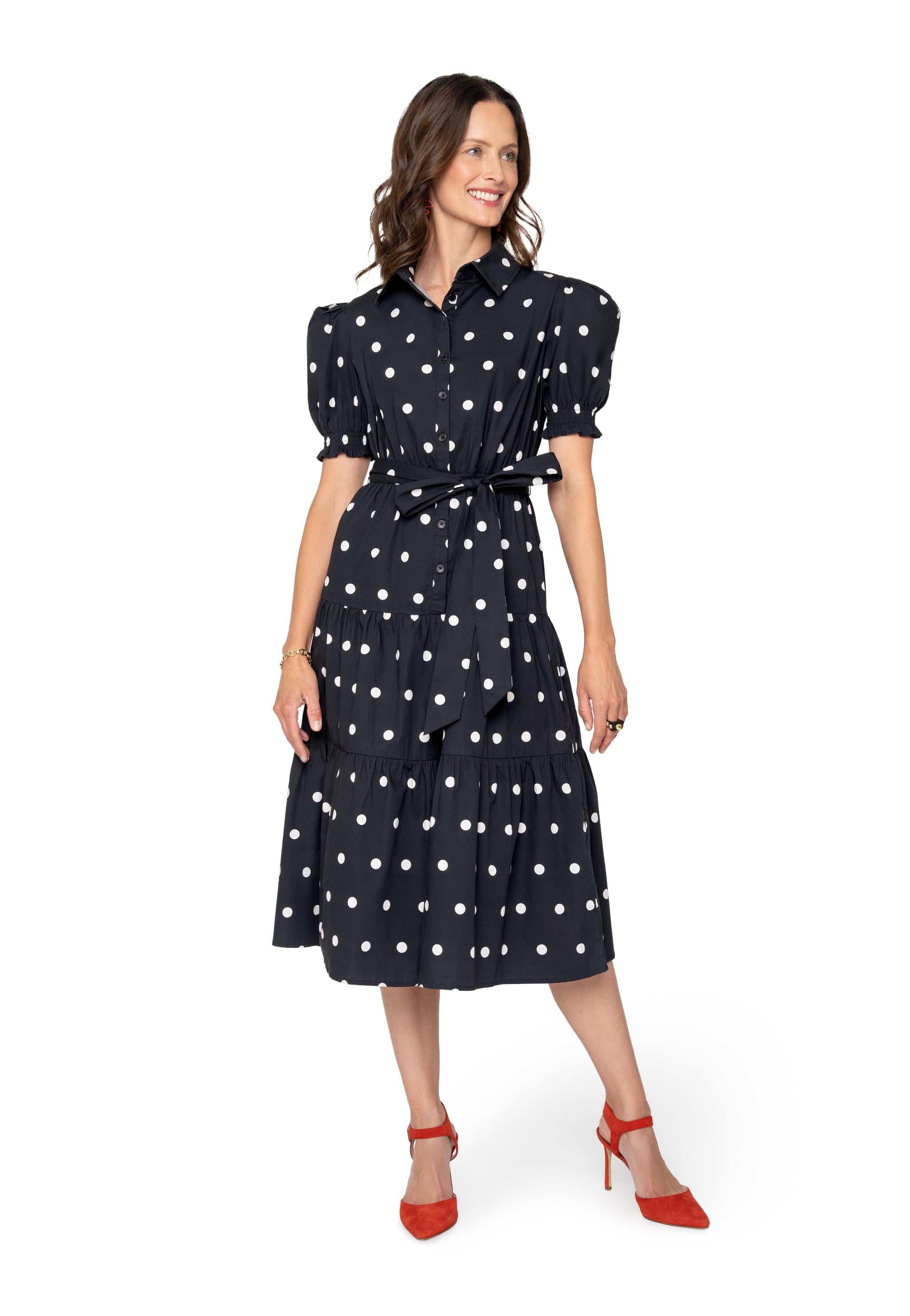 Octavia Puff Sleeve Shirt Dress Small Polka Black White S