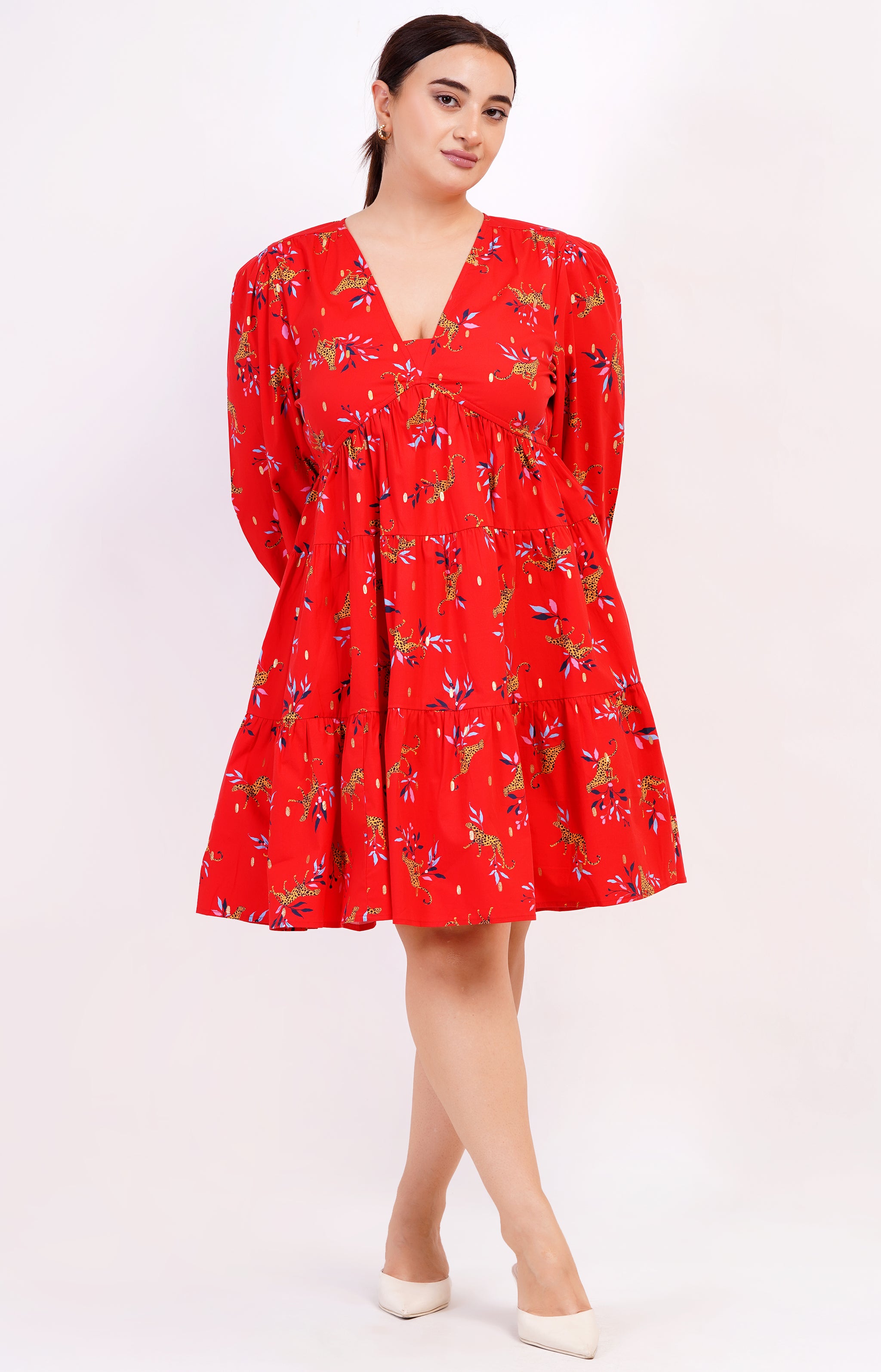 Zariah Empire Waist Mini Dress Lucky Cheetah Poppy Red 2X Zariah Empire Waist Mini Dress Lucky Cheetah Poppy Red 2X