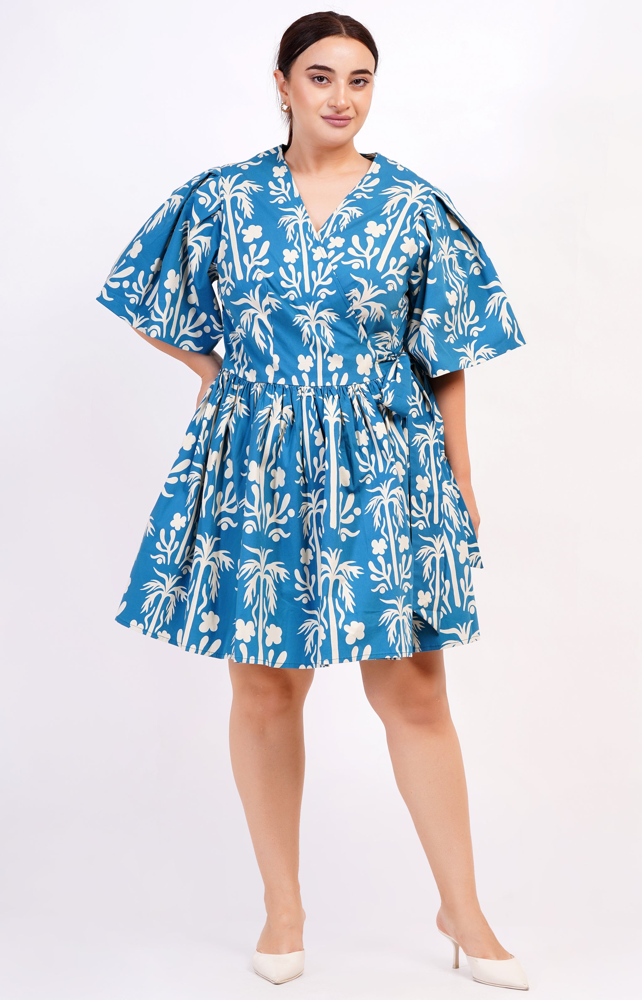 alena mini dress Alena Mini Wrap Dress Palm Fields Mykonos Blue 3X
