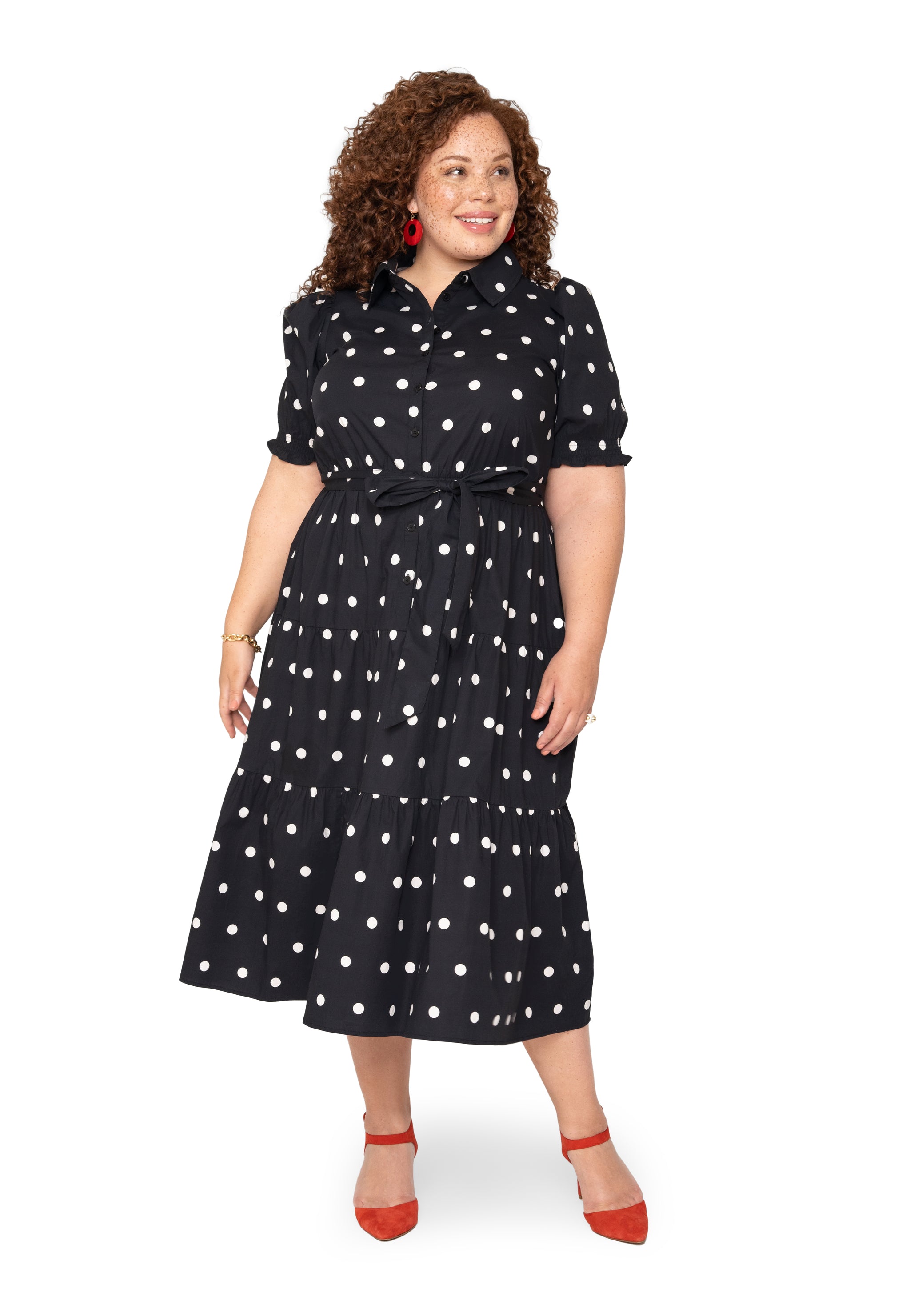 plus size black and white polka dot dress Octavia Puff Sleeve Shirt Dress Small Polka Black White 1X