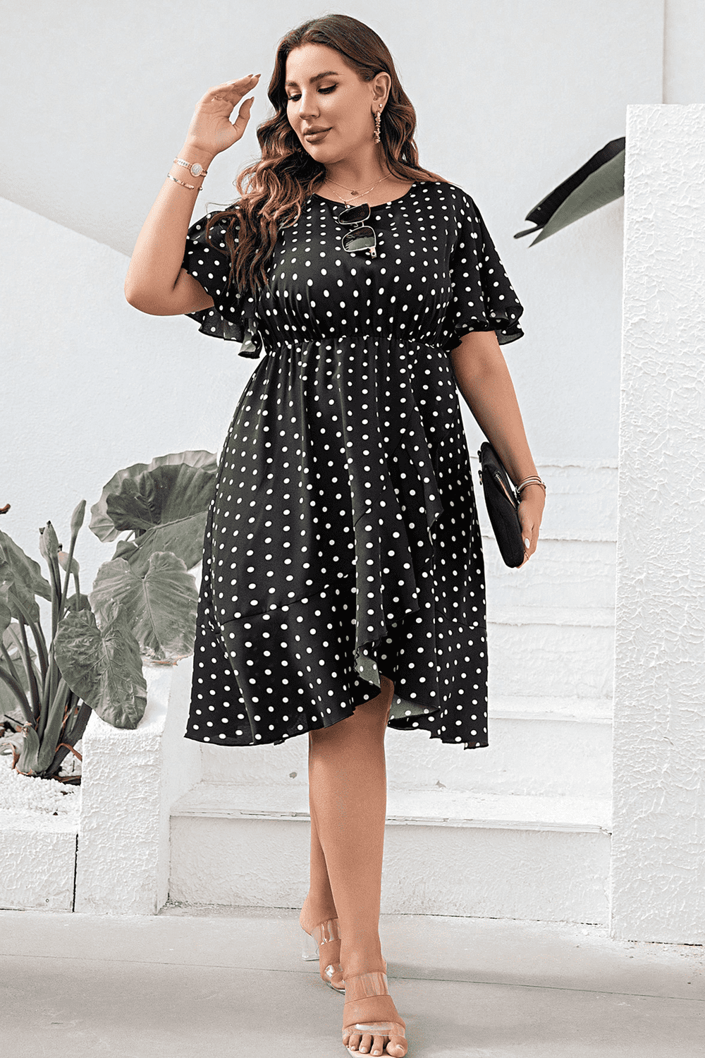 L.NY Plus Size Polka Dot Flutter Sleeve Dress Leota L.NY Plus Size Polka Dot Flutter Sleeve Dress Leota