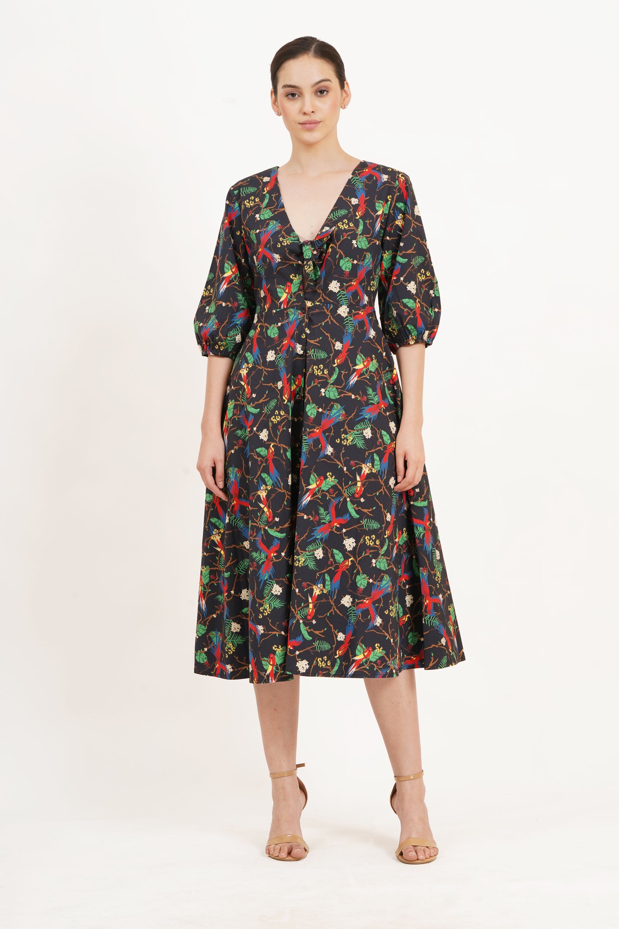 Adriana Tie-Front Midi Dress Macaw Print XL