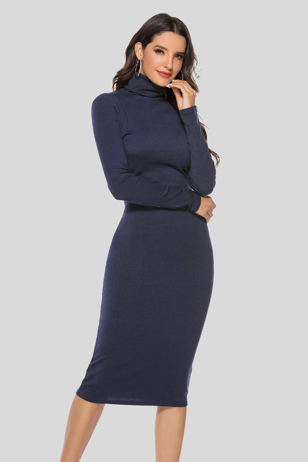 Ribbed Turtleneck Long Sleeve Dress – Leota